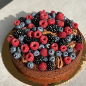 Hazelnut Burnt Butter Cake with berries