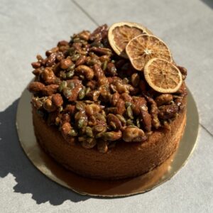 Orange Cake with Salted Caramel Nuts